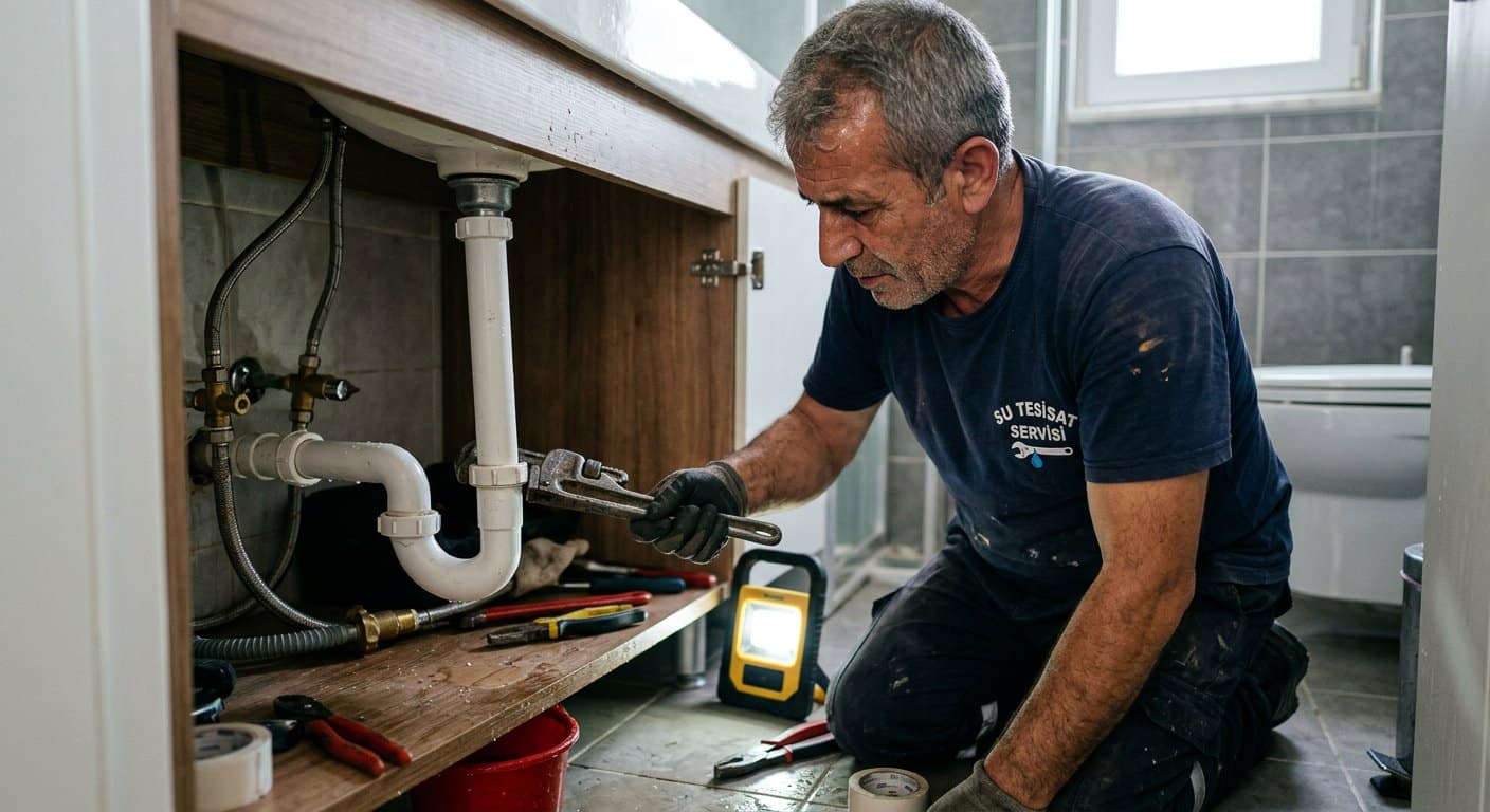 Lavabo alti pvc gider borusu tamir eden tesisatci